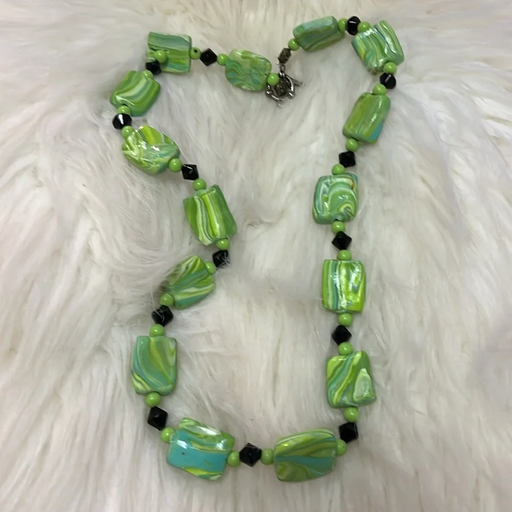 Green, White, & Black Handmade Necklace